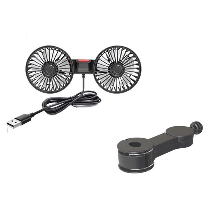 Dual Head USB Car Fan with 360° Rotation for 12V/24V Vehicles | Kalsten