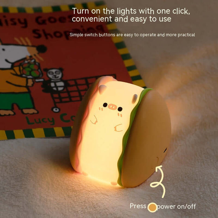 Hamburger Pig Small Night Lamp USB Rechargeable Bedroom | Kalsten