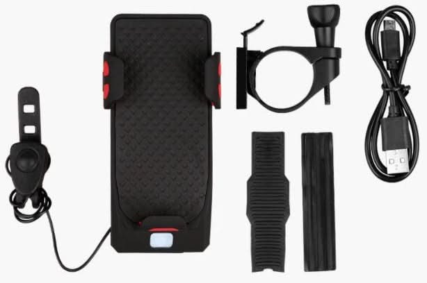 Skanto | 4-in-1 Bike Phone Mount with Power Bank, Light & Horn