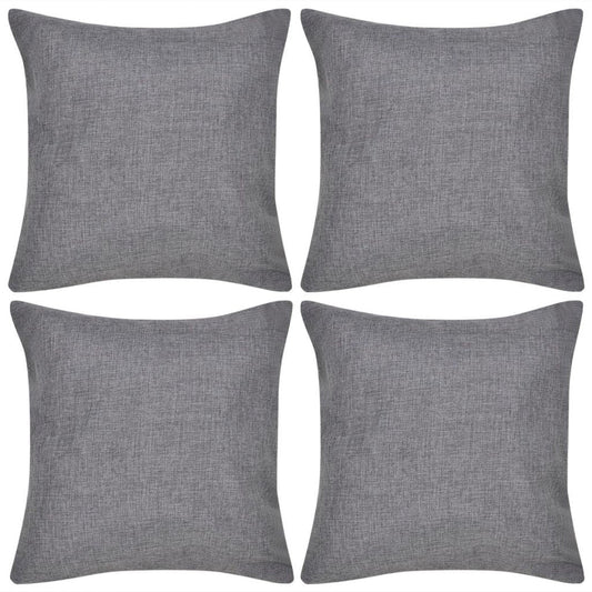 4 Charcoal Linen-Look Pillow Covers 50 x 50 cm