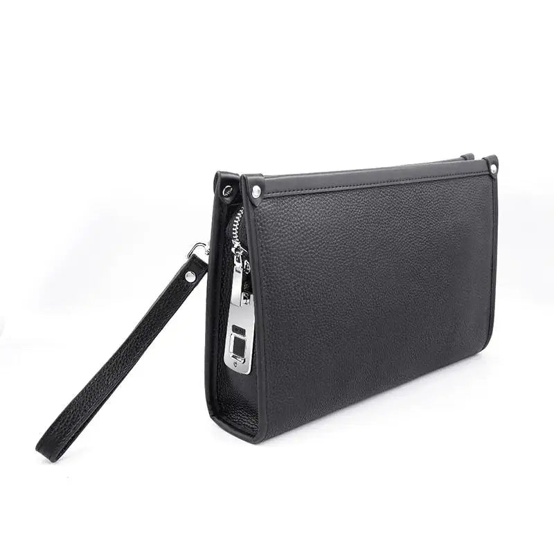 Men's Genuine Leather Business Clutch with Fingerprint Lock – Black | Kalsten