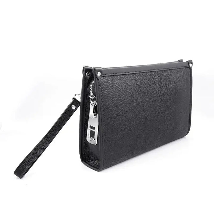 Men's Genuine Leather Business Clutch with Fingerprint Lock – Black | Kalsten