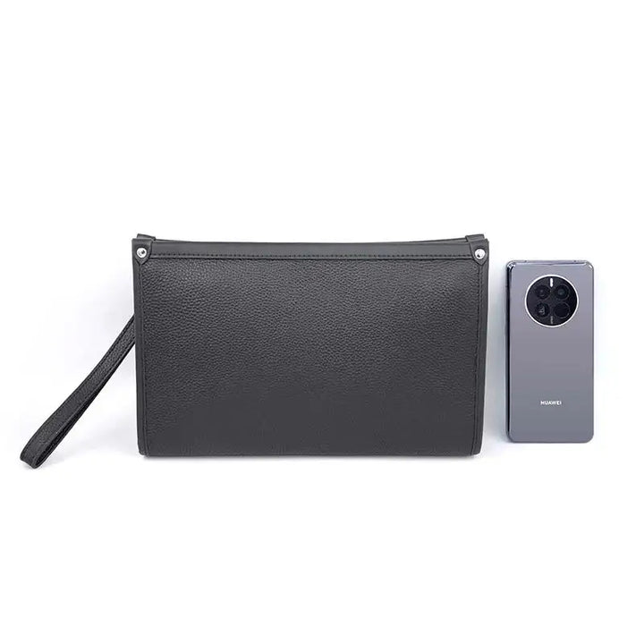 Men's Genuine Leather Business Clutch with Fingerprint Lock – Black | Kalsten