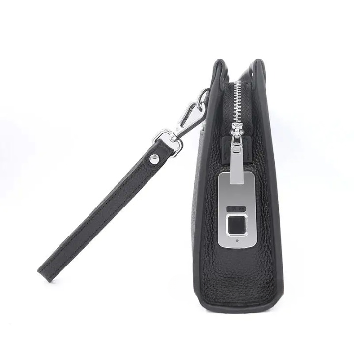 Men's Genuine Leather Business Clutch with Fingerprint Lock – Black | Kalsten