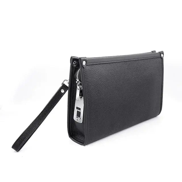 Men's Genuine Leather Business Clutch with Fingerprint Lock – Black | Kalsten
