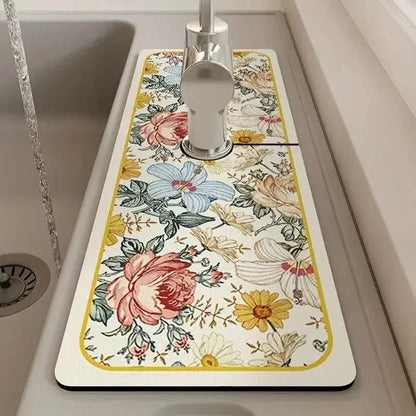 BowLift | Floral Sink Faucet Absorbent Mat