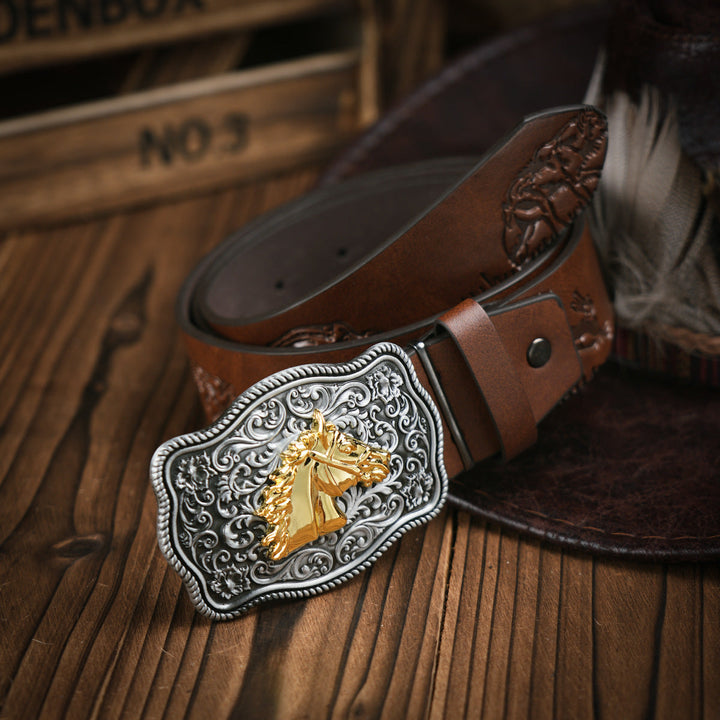 Kalsten | Men's belt in Western style – Vegan leather belt with robust metal buckle