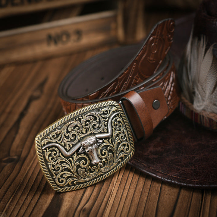 Kalsten | Men's belt in Western style – Vegan leather belt with robust metal buckle