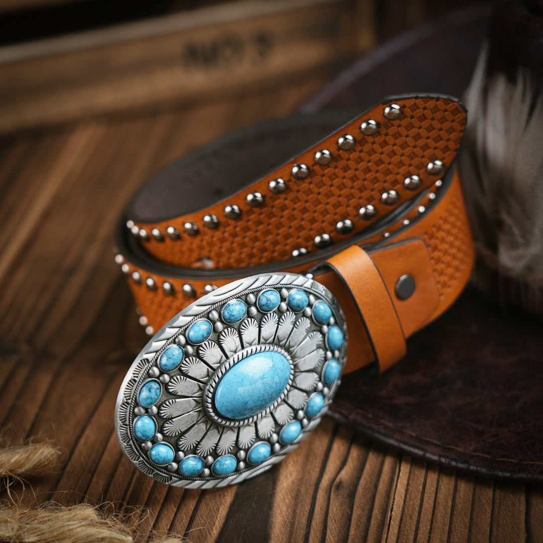 Kalsten | Men's Belt Western Style – Vegan Leather Belt with Sturdy Metal Buckle