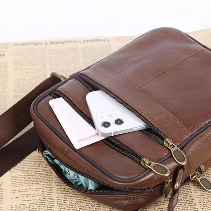 Kalsten | Leather Men’s Shoulder Bag – Spacious Cowhide Bag with Adjustable Strap