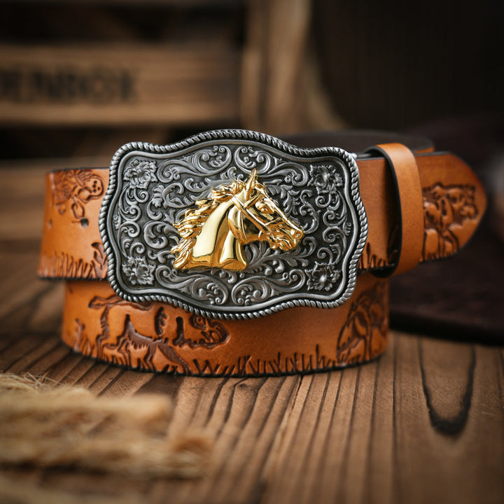 Kalsten | Men's belt in Western style – Vegan leather belt with robust metal buckle