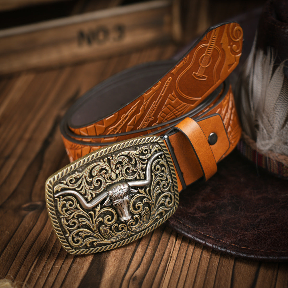 BowLift | Men's Belt Western Style – Vegan Leather Belt with Sturdy Metal Buckle