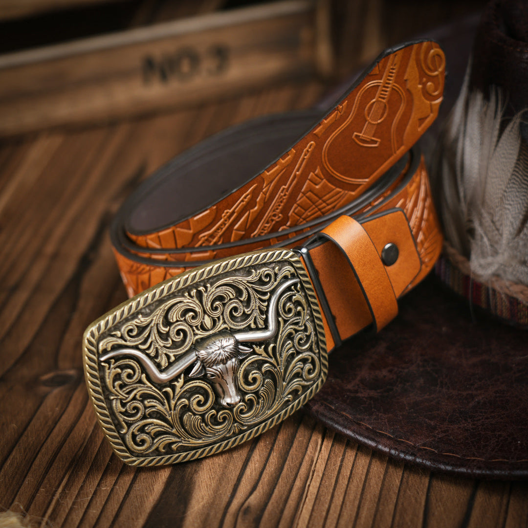 Kalsten | Men's belt in Western style – Vegan leather belt with robust metal buckle