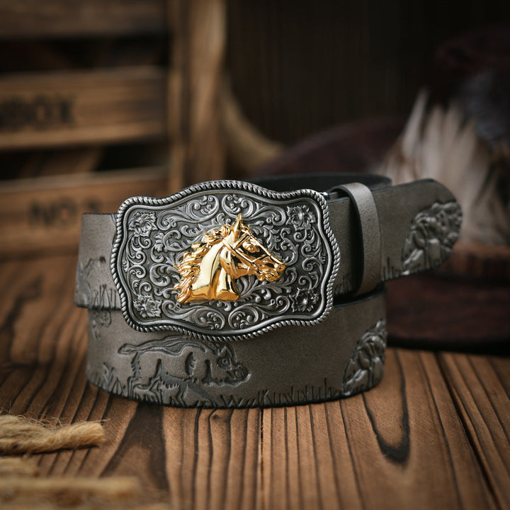 Kalsten | Men's belt in Western style – Vegan leather belt with robust metal buckle