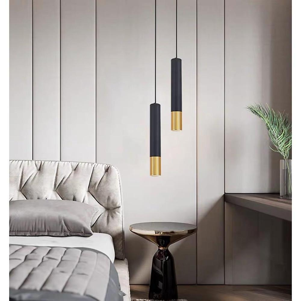 Elongated Cylinder Black and Gold Metal Shade LED Modern Pendant Light Island Hanging Lights | Kalsten