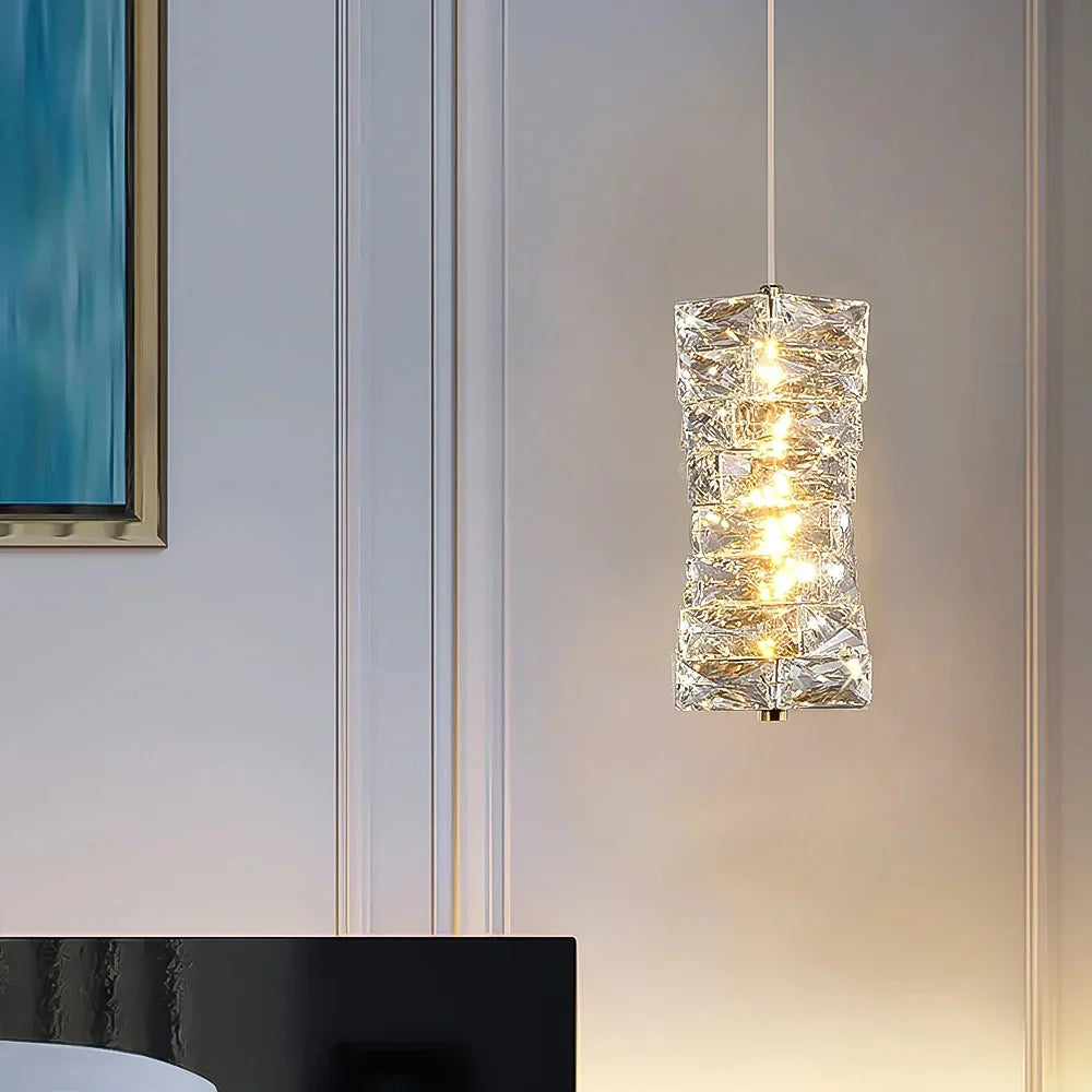 Pendant Light Crystal Stacked Glass 9.8 in LED Kitchen Island Dining Room Hanging Ceiling Fixture Modern Contemporary | Kalsten