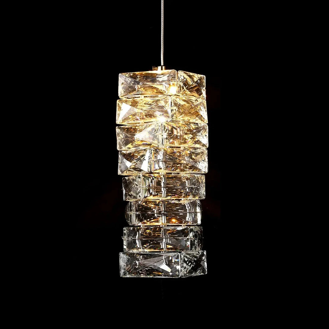 Pendant Light Crystal Stacked Glass 9.8 in LED Kitchen Island Dining Room Hanging Ceiling Fixture Modern Contemporary | Kalsten