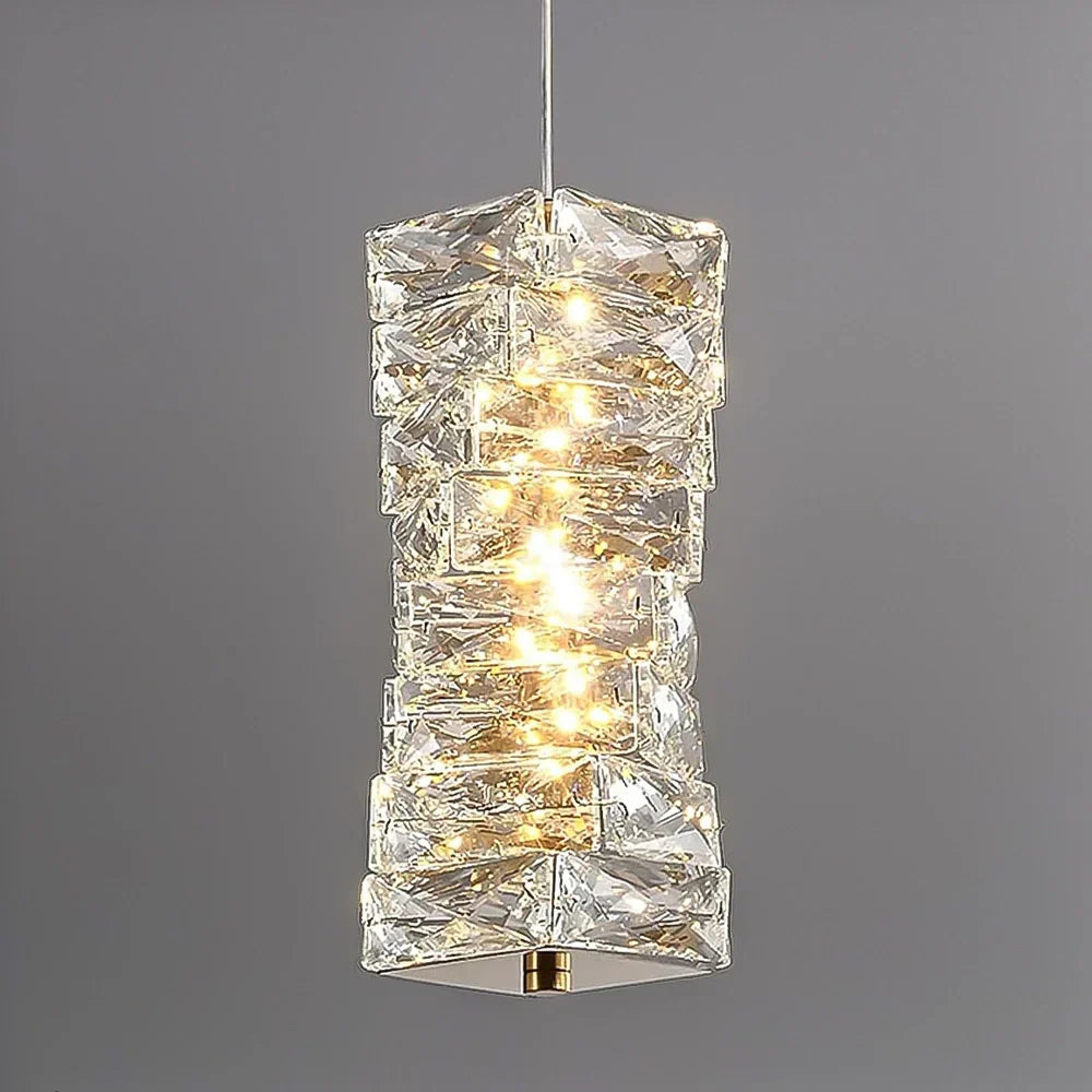 Pendant Light Crystal Stacked Glass 9.8 in LED Kitchen Island Dining Room Hanging Ceiling Fixture Modern Contemporary | Kalsten