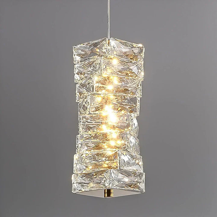Pendant Light Crystal Stacked Glass 9.8 in LED Kitchen Island Dining Room Hanging Ceiling Fixture Modern Contemporary | Kalsten