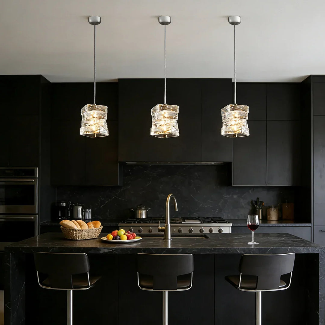 Pendant Light Crystal Stacked Glass 9.8 in LED Kitchen Island Dining Room Hanging Ceiling Fixture Modern Contemporary | Kalsten