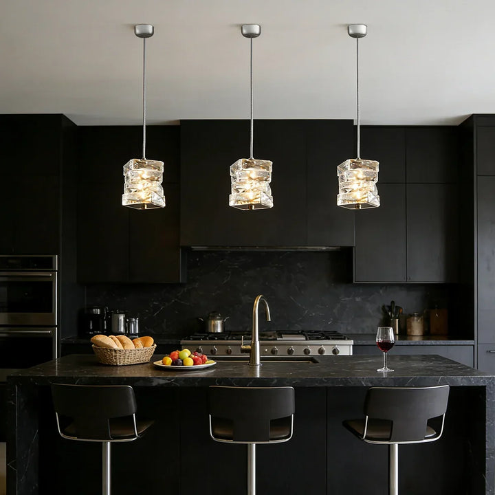 Pendant Light Crystal Stacked Glass 9.8 in LED Kitchen Island Dining Room Hanging Ceiling Fixture Modern Contemporary | Kalsten