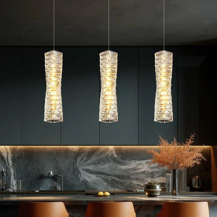 Pendant Light Crystal Stacked Glass 9.8 in LED Kitchen Island Dining Room Hanging Ceiling Fixture Modern Contemporary | Kalsten
