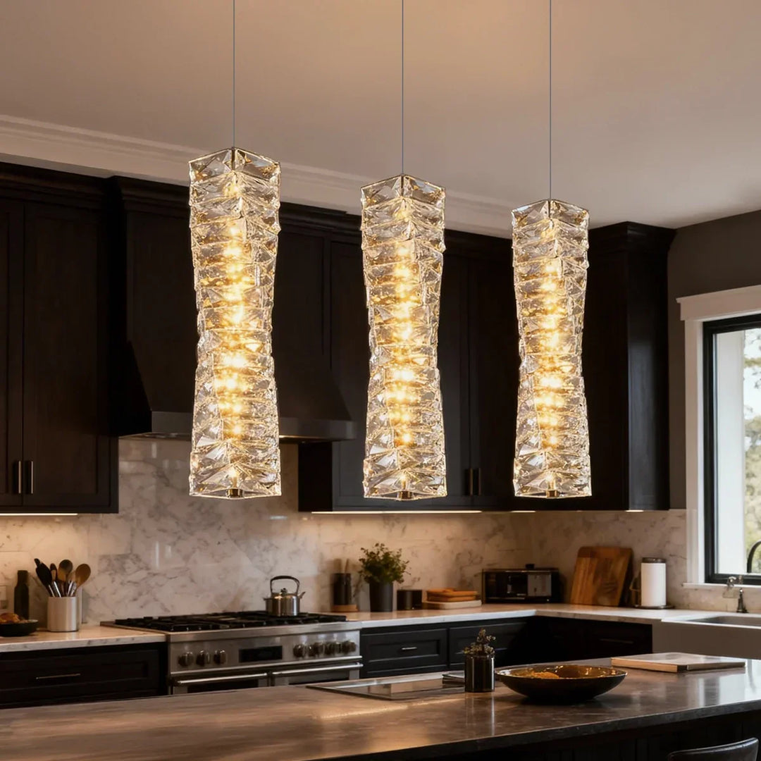 Pendant Light Crystal Stacked Glass 9.8 in LED Kitchen Island Dining Room Hanging Ceiling Fixture Modern Contemporary | Kalsten