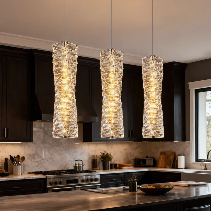 Pendant Light Crystal Stacked Glass 9.8 in LED Kitchen Island Dining Room Hanging Ceiling Fixture Modern Contemporary | Kalsten