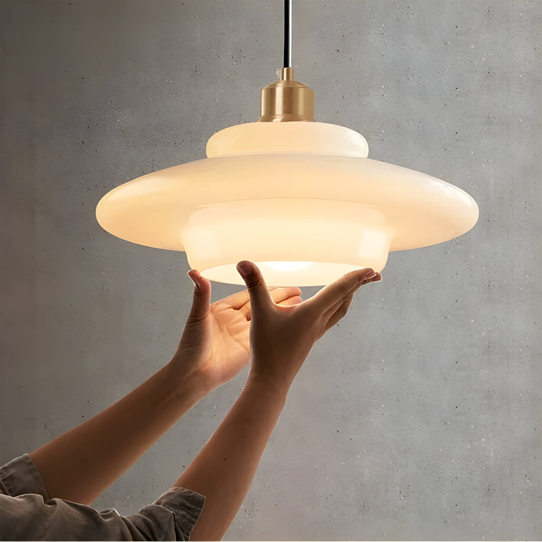 AuraBeam Light – Minimalistic Ivory Colored Glass LED Pendant Lamp | Kalsten