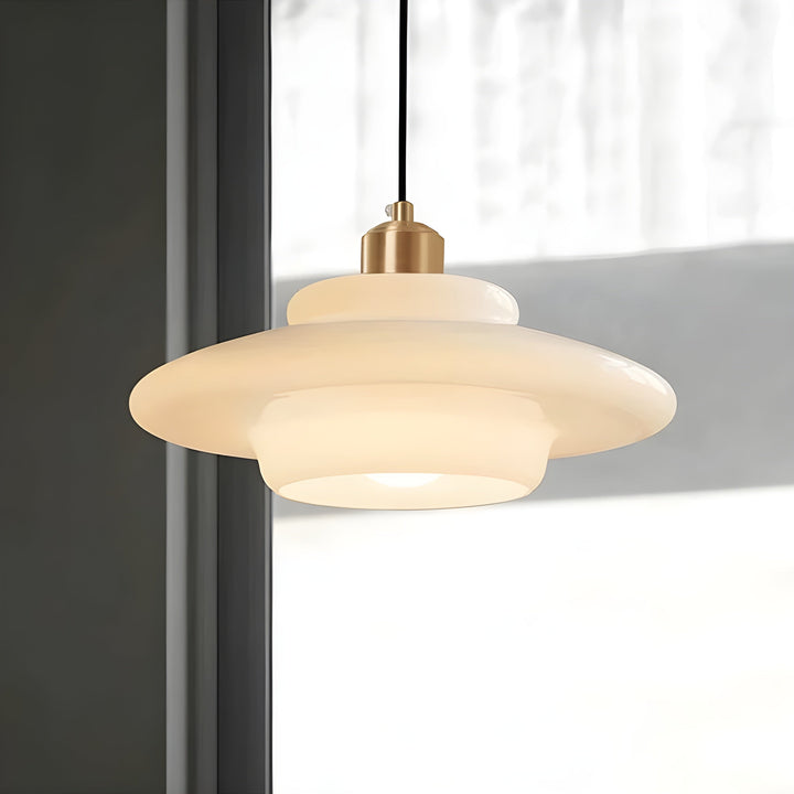 AuraBeam Light – Minimalistic Ivory Colored Glass LED Pendant Lamp | Kalsten