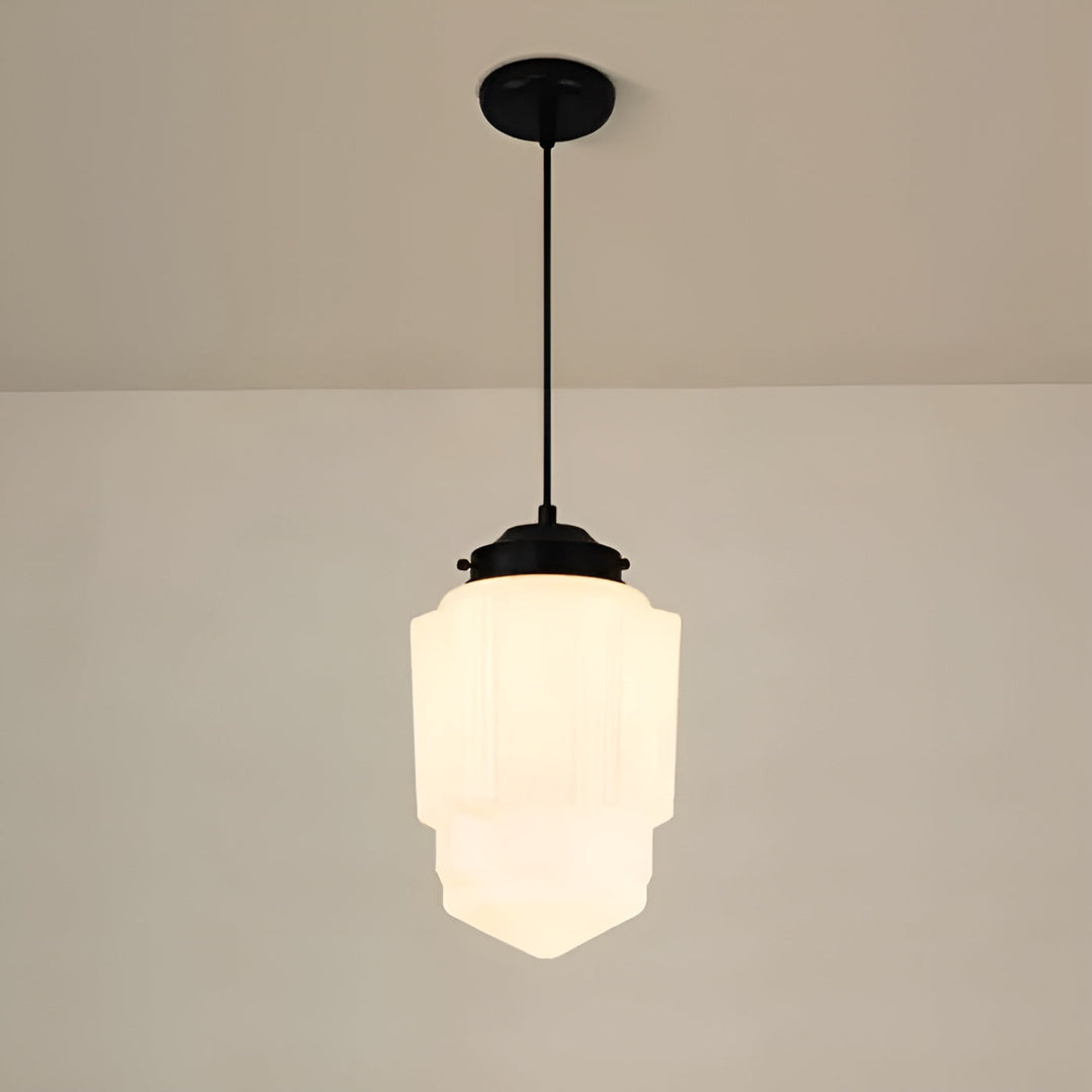 Hanging lamp made of milk glass – Vintage design with geometric glass | Kalsten
