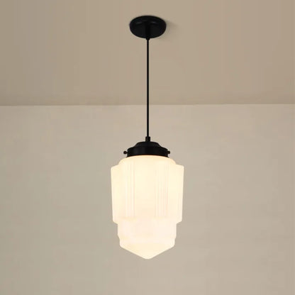 Vintage Geometric Frosted Glass Hanging Lamp – Retro Pendant Light for Dining Room | Karnz