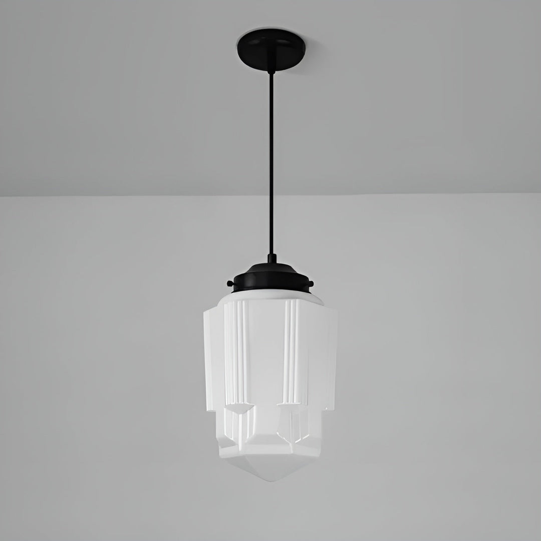 Hanging lamp made of milk glass – Vintage design with geometric glass | Kalsten