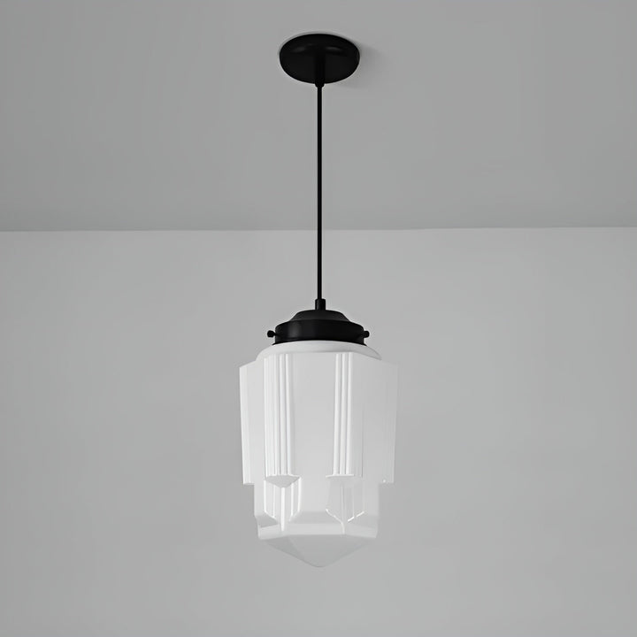 Hanging lamp made of milk glass – Vintage design with geometric glass | Kalsten
