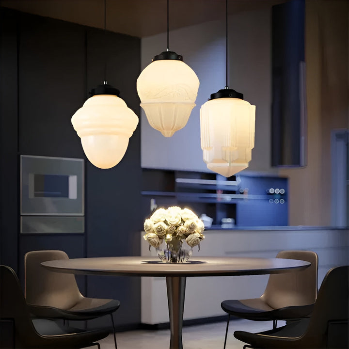 Hanging lamp made of milk glass – Vintage design with geometric glass | Kalsten