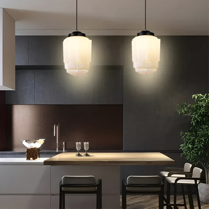 Hanging lamp made of milk glass – Vintage design with geometric glass | Kalsten
