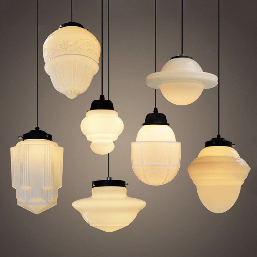 Retro Milk White Glass Geometric Jar Pendant Light | Kalsten