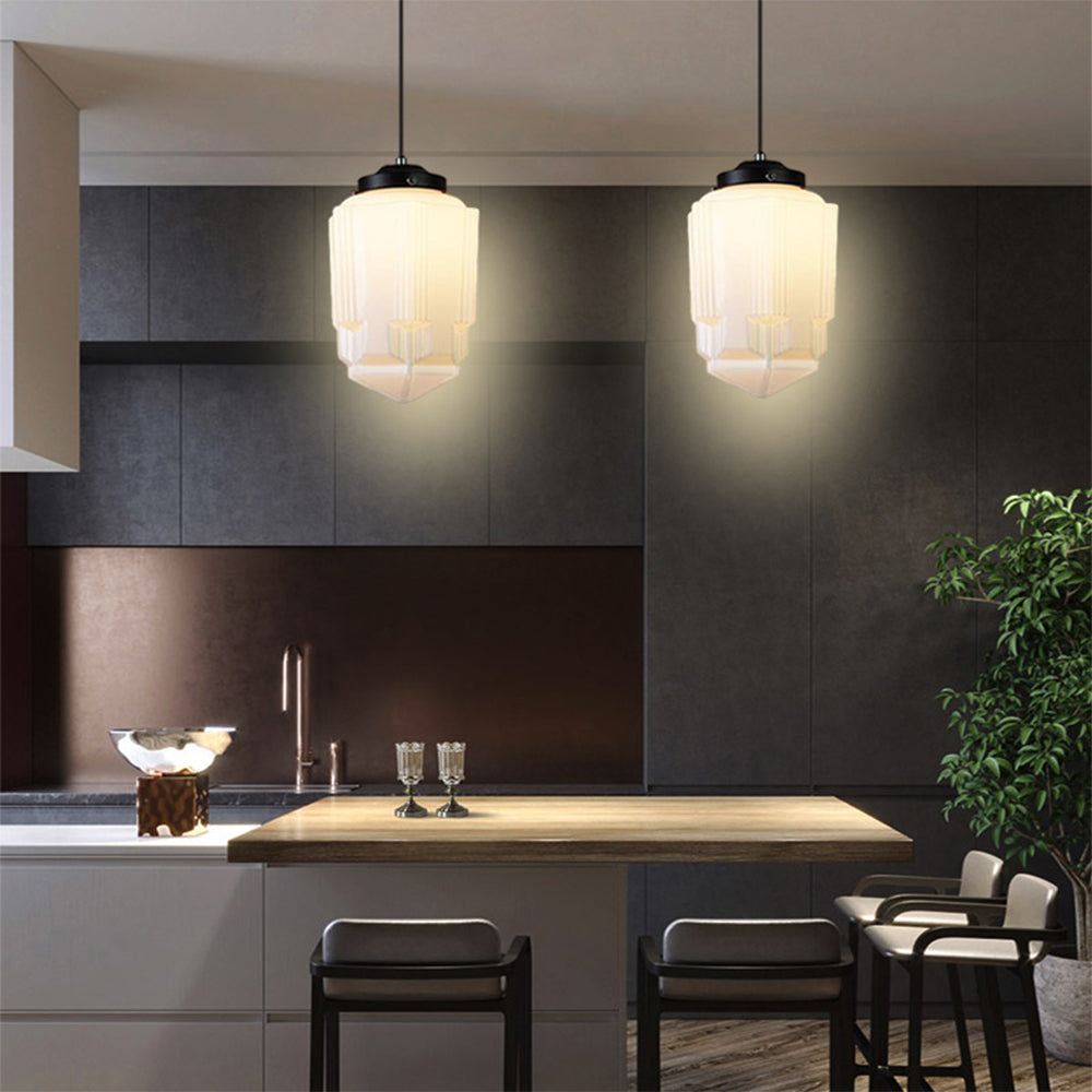 Retro Milk White Glass Geometric Jar Pendant Light | Kalsten
