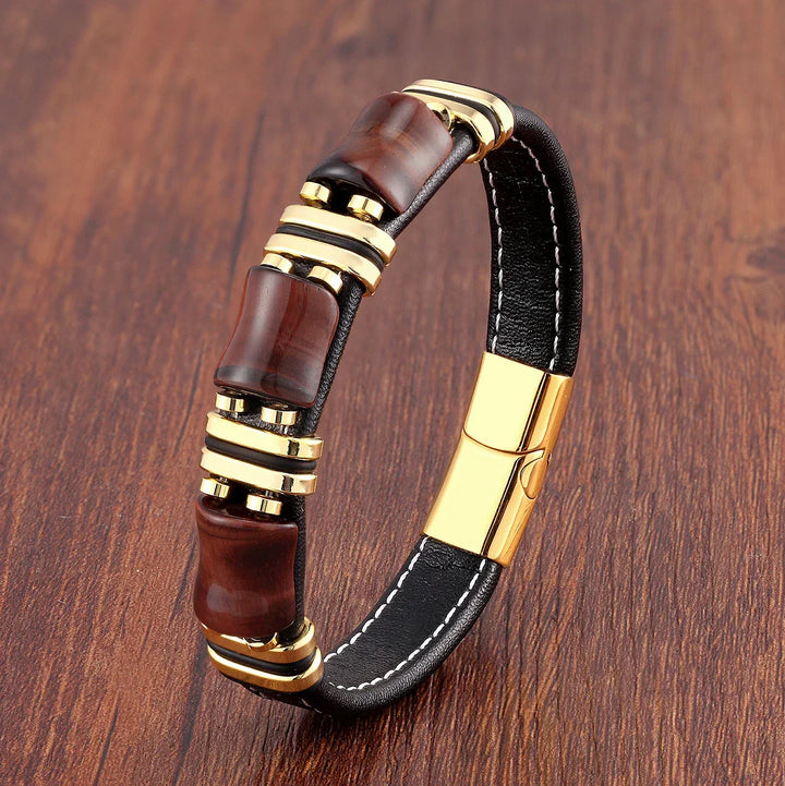 Kalsten | Leather Bracelet with Tiger Eye Natural Stone