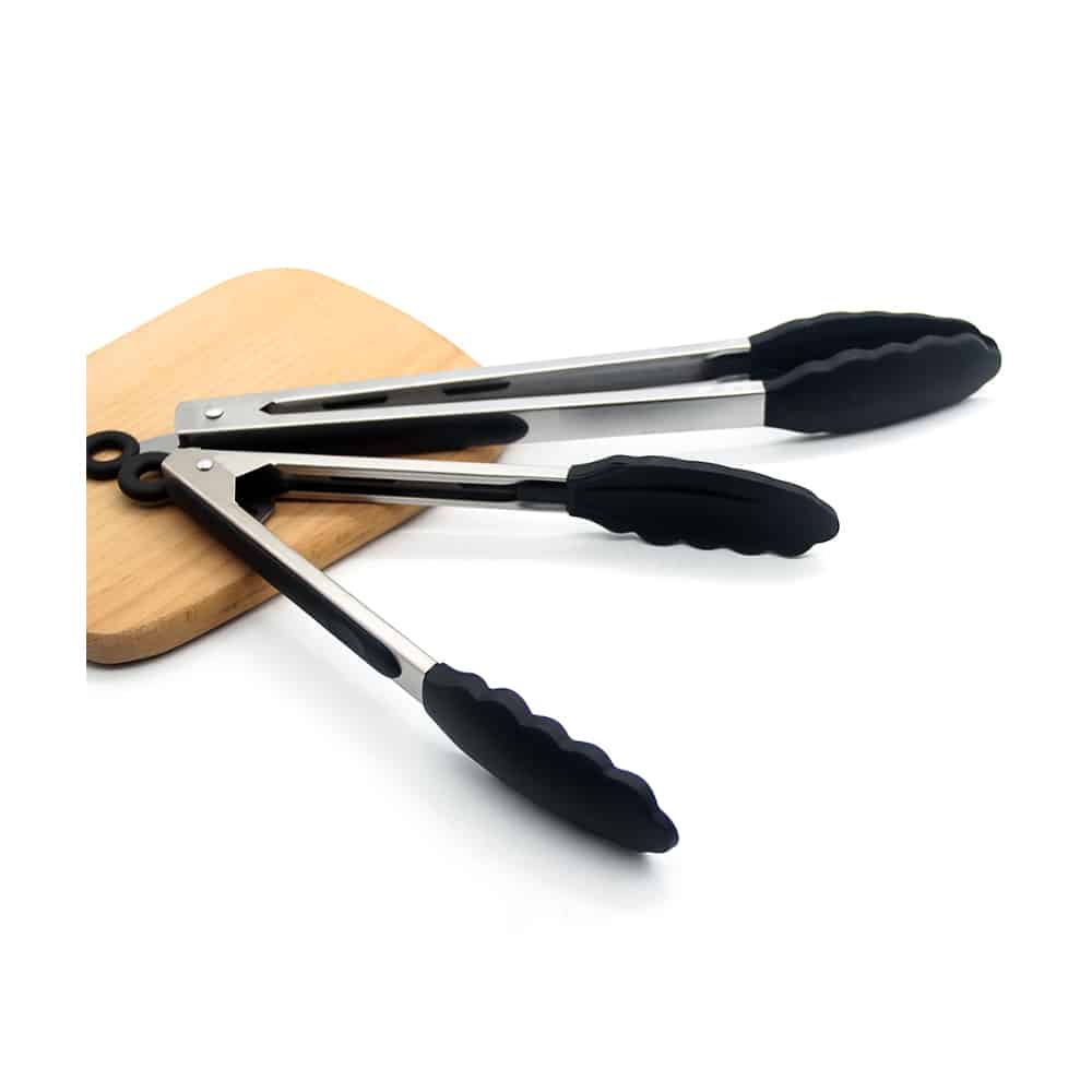 Silicone and stainless steel grill tongs - 23/30 cm - White / Black | Kalsten