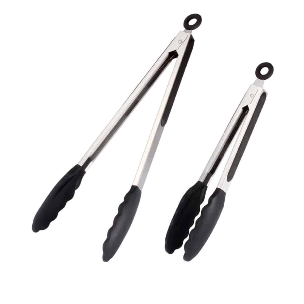 Silicone and stainless steel grill tongs - 23/30 cm - White / Black | Kalsten