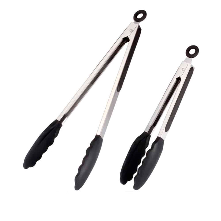 Silicone and stainless steel grill tongs - 23/30 cm - White / Black | Kalsten