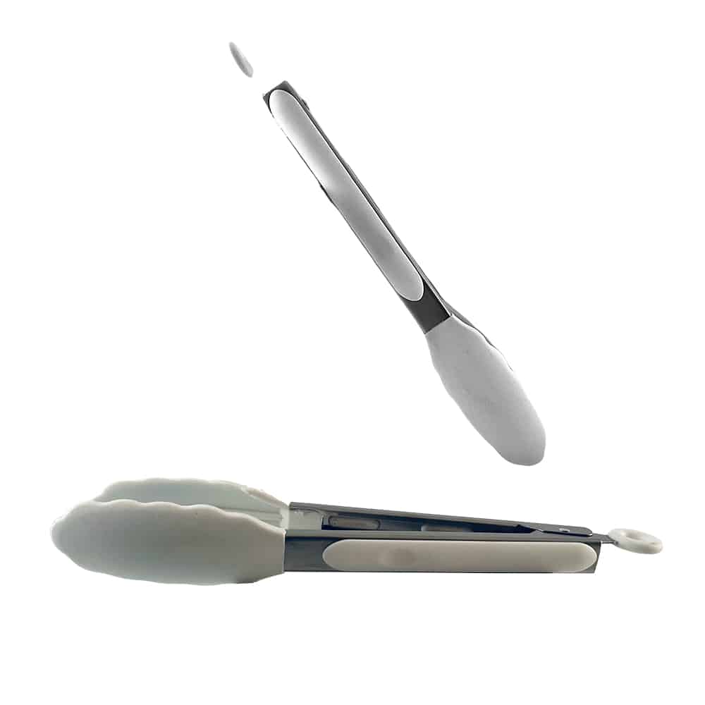 Silicone and stainless steel grill tongs - 23/30 cm - White / Black | Kalsten