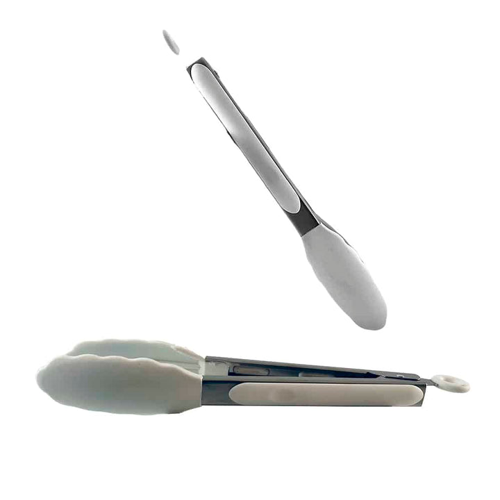 Silicone and stainless steel grill tongs - 23/30 cm - White / Black | Kalsten