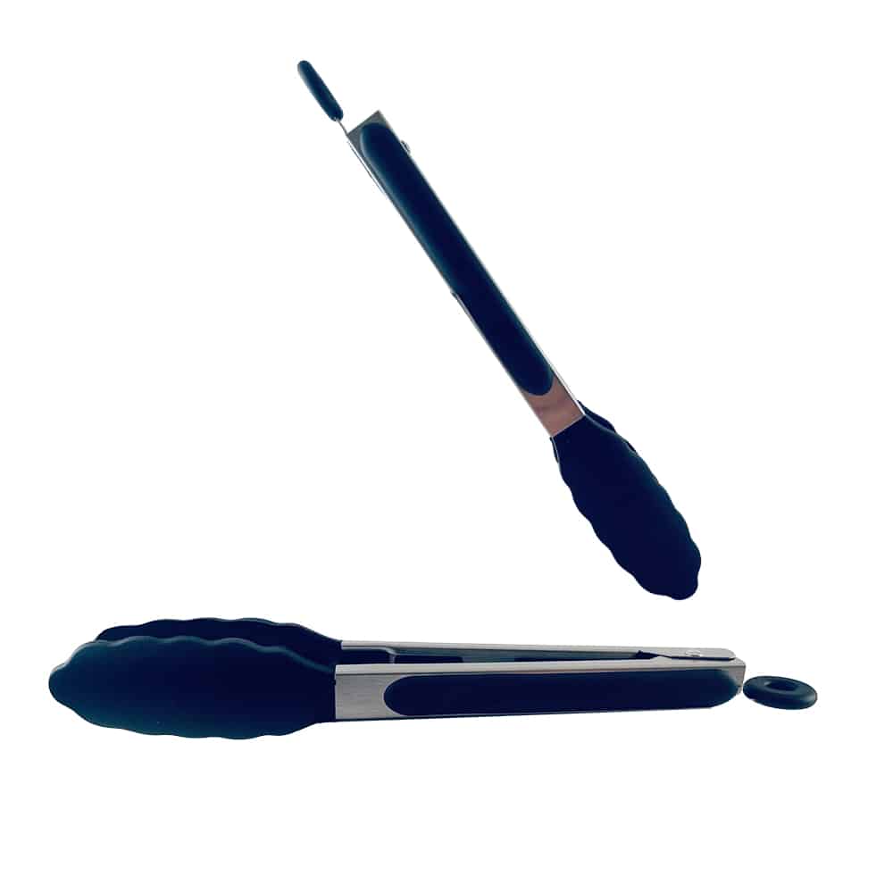 Silicone and stainless steel grill tongs - 23/30 cm - White / Black | Kalsten