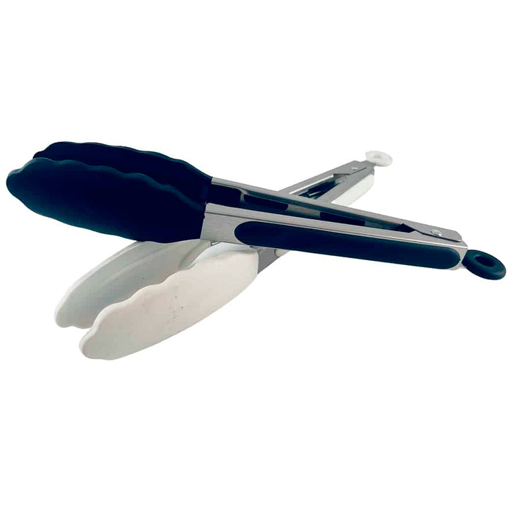 Silicone and stainless steel grill tongs - 23/30 cm - White / Black | Kalsten