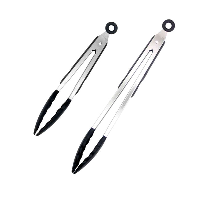 Silicone and stainless steel grill tongs - 23/30 cm - White / Black | Kalsten