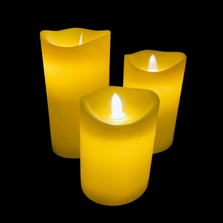LED Candle - rustic - 3 pieces - 10/12.5/15 cm - with 3D flame - (various colors) | Kalsten