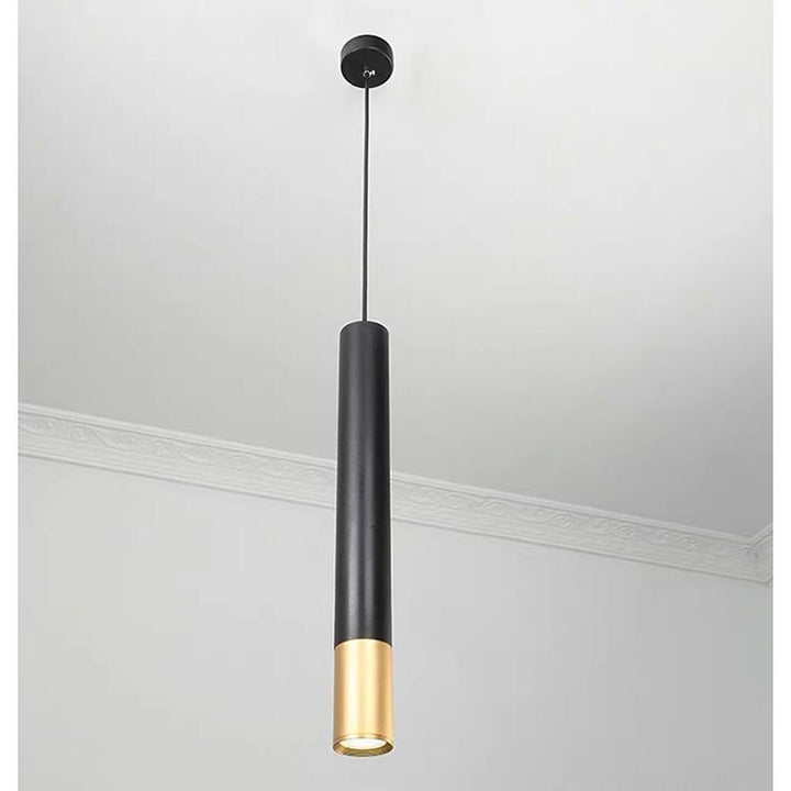 Elongated Cylinder Black and Gold Metal Shade LED Modern Pendant Light Island Hanging Lights | Kalsten