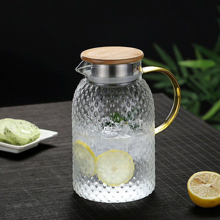 Kalsten | Heat-Resistant Textured Glass Jug with Bamboo Lid – Elegant Serving Pitcher for Hot & Cold Drinks